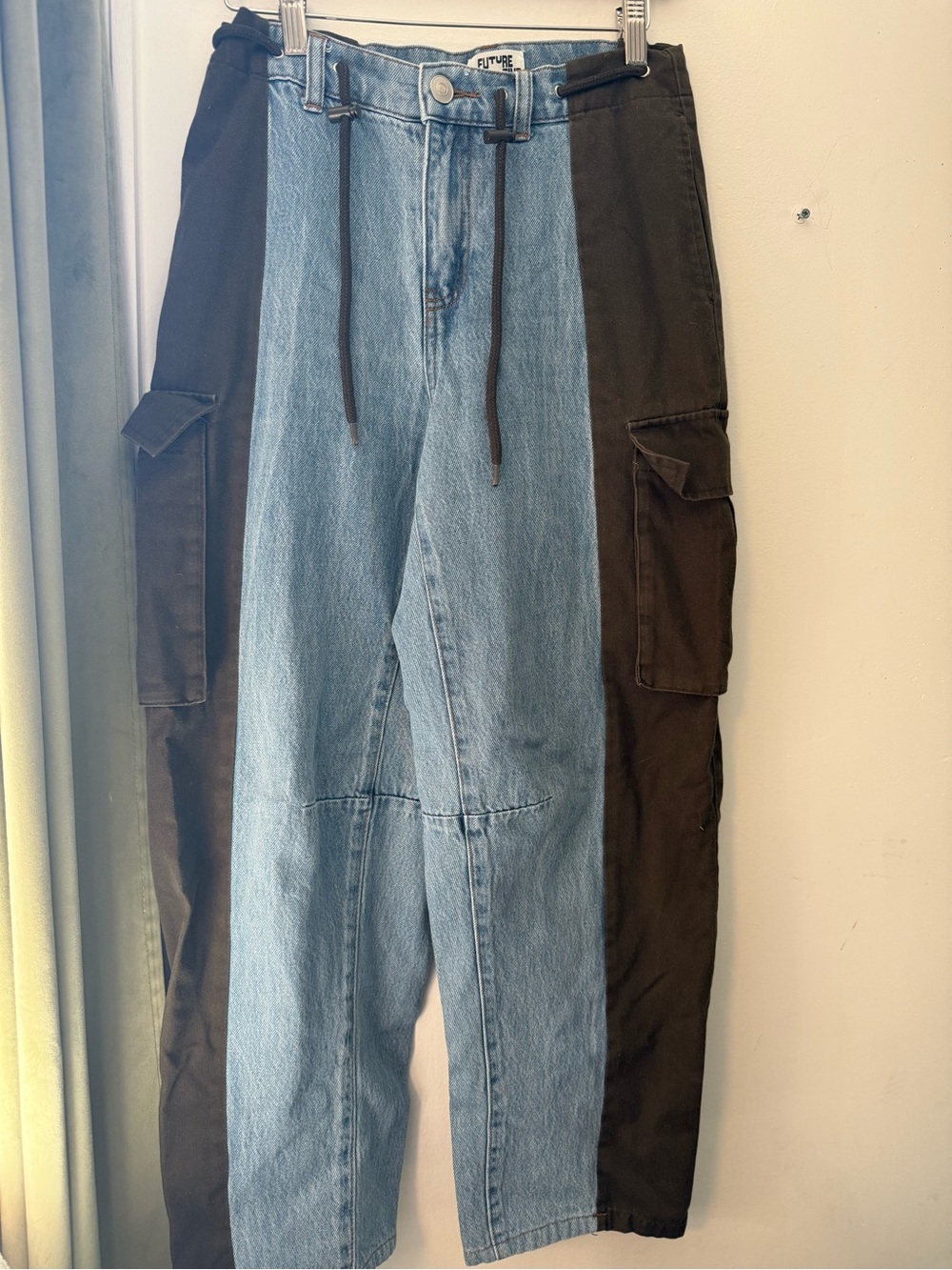 Two-Tone Black & Light Blue Cargo Jeans for women